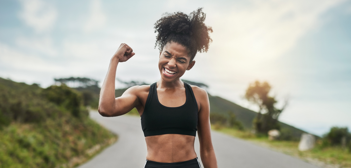 Strong black woman happy to train with Lupit